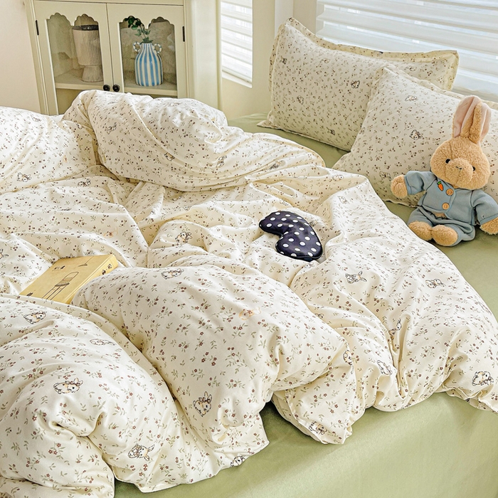 91家纺网 家纺一手货源 找家纺 布可家纺 2025新款水洗磨毛时尚印花四件套 森林来信