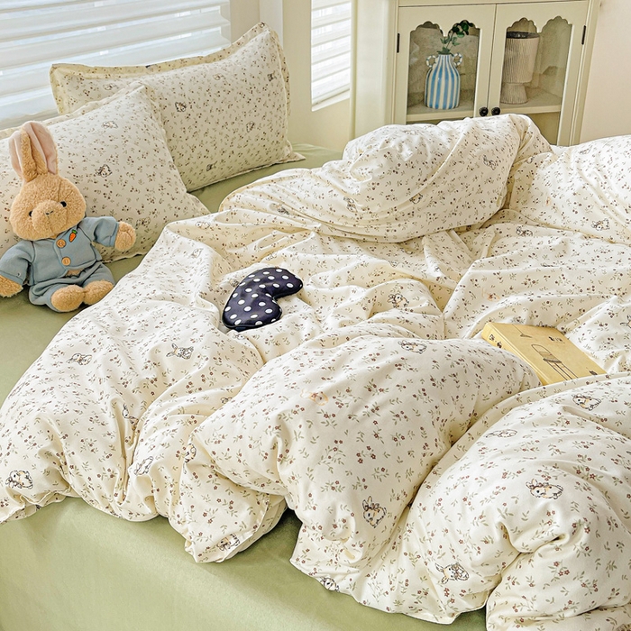 91家纺网 家纺一手货源 找家纺 布可家纺 2025新款水洗磨毛时尚印花四件套 森林来信