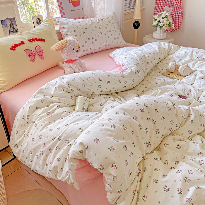 91家纺网 家纺一手货源 找家纺 布可家纺 2025新款水洗棉时尚印花四件套 落日玫瑰