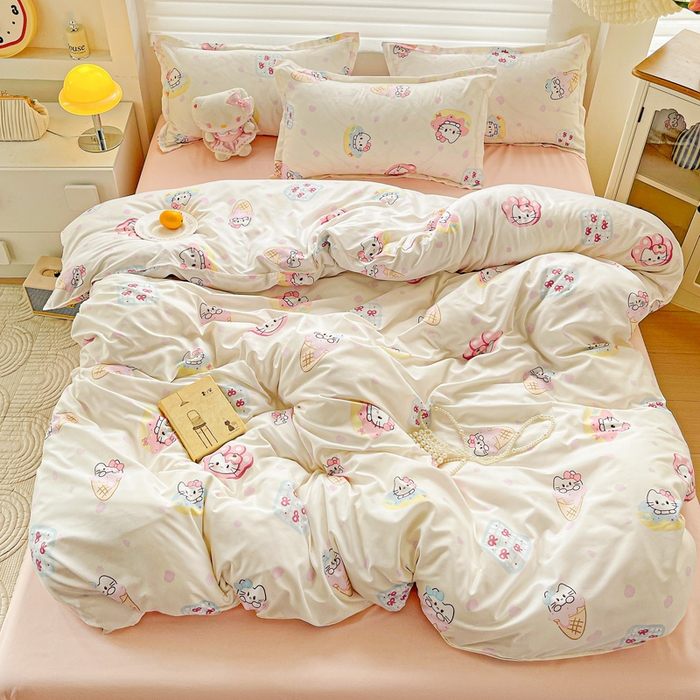 91家纺网 家纺一手货源 找家纺 布可家纺 2025新款水洗磨毛时尚印花四件套 甜心KT