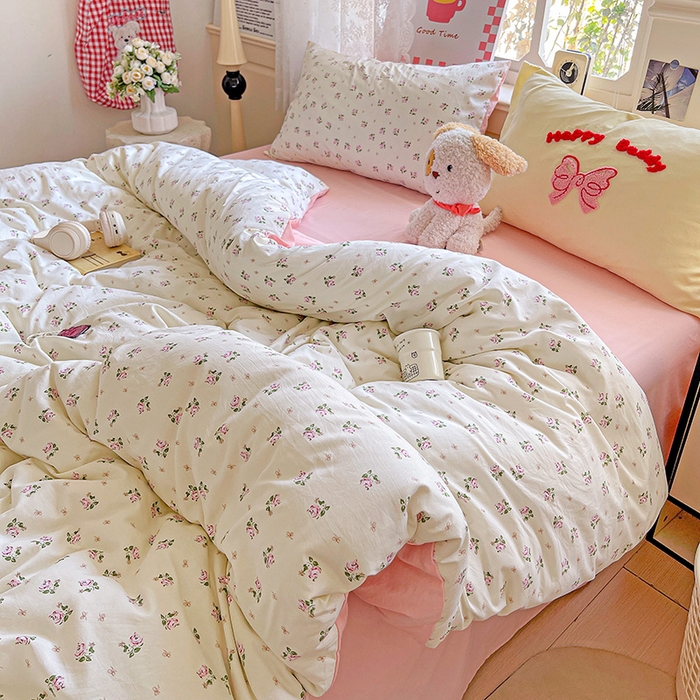 91家纺网 家纺一手货源 找家纺 布可家纺 2025新款水洗棉时尚印花四件套 落日玫瑰