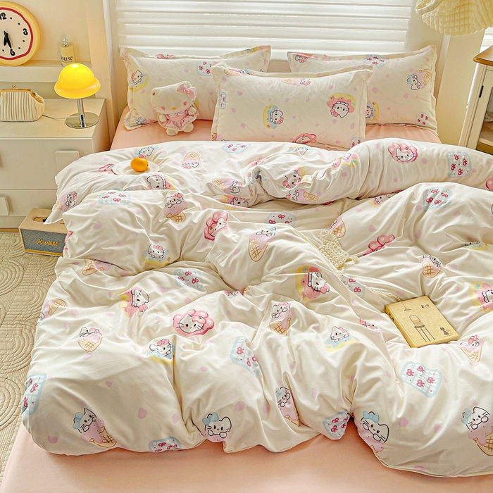 91家纺网 家纺一手货源 找家纺 布可家纺 2025新款水洗磨毛时尚印花四件套 甜心KT