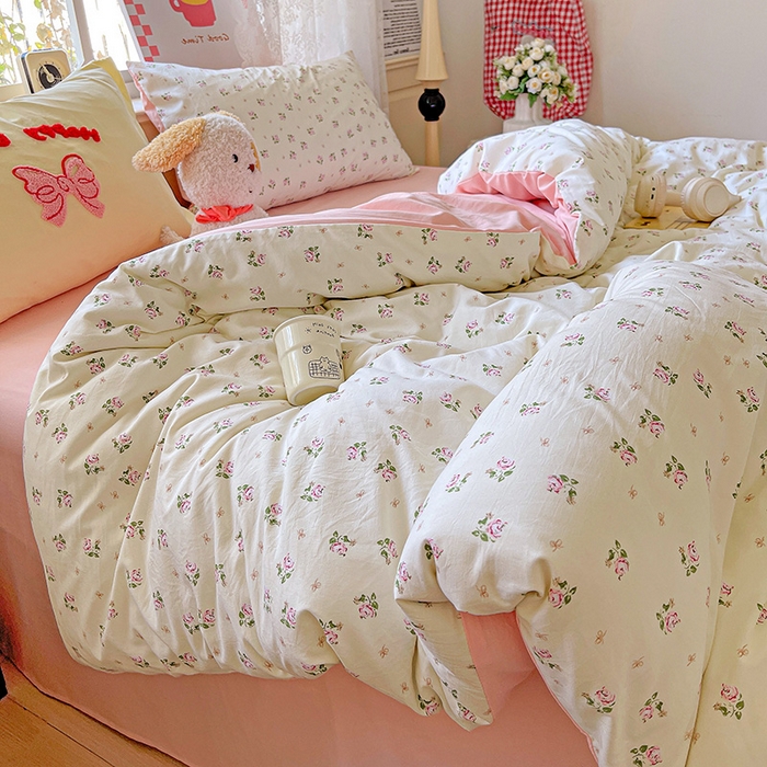 91家纺网 家纺一手货源 找家纺 布可家纺 2025新款水洗棉时尚印花四件套 落日玫瑰