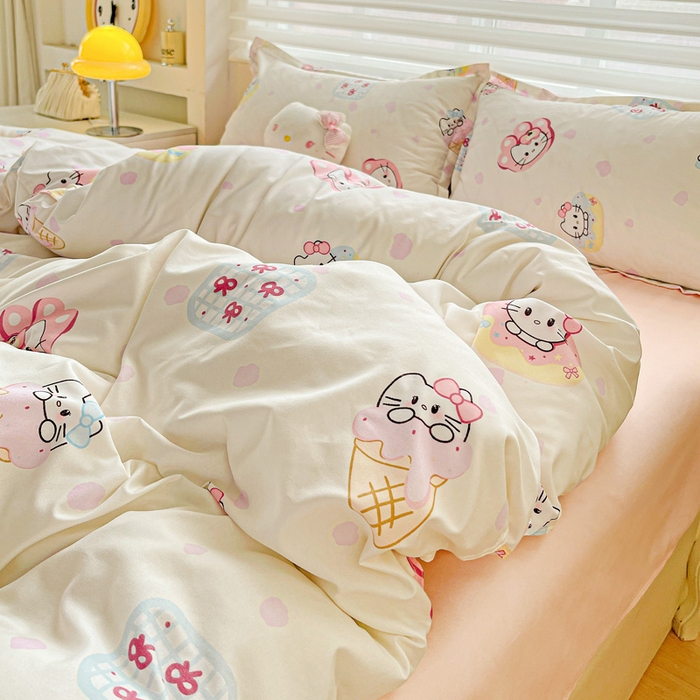 91家纺网 家纺一手货源 找家纺 布可家纺 2025新款水洗磨毛时尚印花四件套 甜心KT