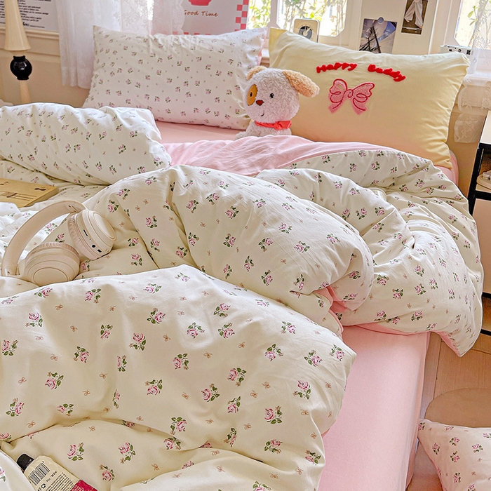 91家纺网 家纺一手货源 找家纺 布可家纺 2025新款水洗棉时尚印花四件套 落日玫瑰