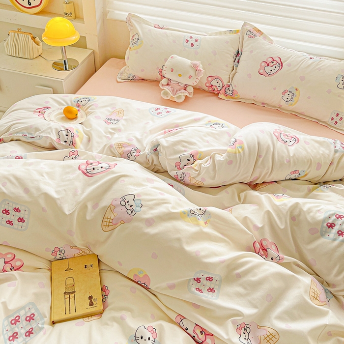 91家纺网 家纺一手货源 找家纺 布可家纺 2025新款水洗磨毛时尚印花四件套 甜心KT