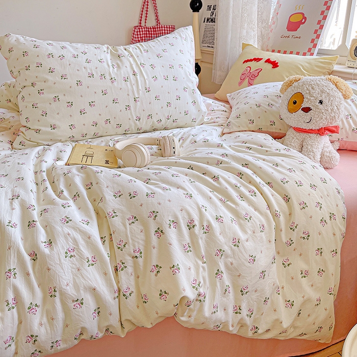 91家纺网 家纺一手货源 找家纺 布可家纺 2025新款水洗棉时尚印花四件套 落日玫瑰