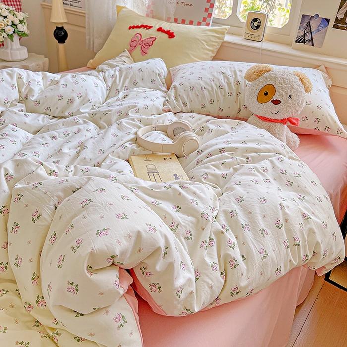 91家纺网 家纺一手货源 找家纺 布可家纺 2025新款水洗棉时尚印花四件套 落日玫瑰