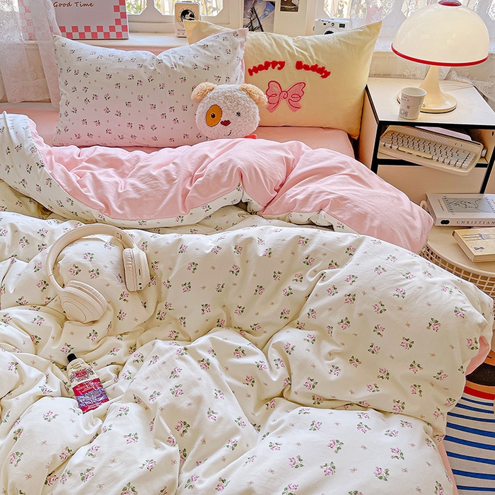 91家纺网 家纺一手货源 找家纺 布可家纺 2025新款水洗棉时尚印花四件套 落日玫瑰