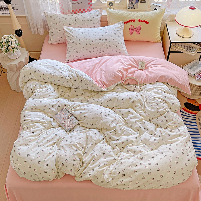 91家纺网 家纺一手货源 找家纺 布可家纺 2025新款水洗棉时尚印花四件套 落日玫瑰