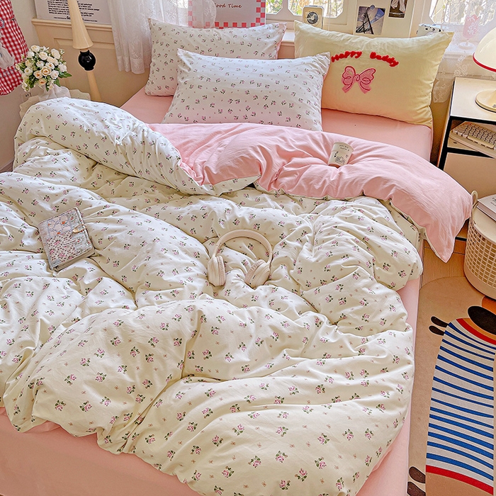 91家纺网 家纺一手货源 找家纺 布可家纺 2025新款水洗棉时尚印花四件套 落日玫瑰