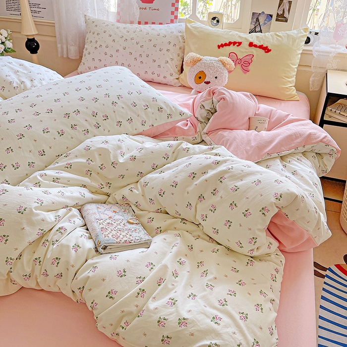 91家纺网 家纺一手货源 找家纺 布可家纺 2025新款水洗棉时尚印花四件套 落日玫瑰