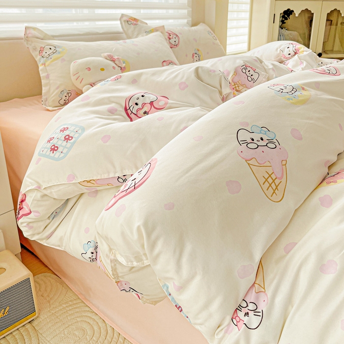 91家纺网 家纺一手货源 找家纺 布可家纺 2025新款水洗磨毛时尚印花四件套 甜心KT