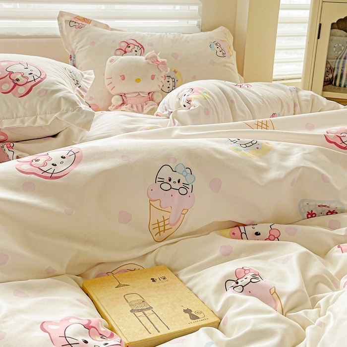 91家纺网 家纺一手货源 找家纺 布可家纺 2025新款水洗磨毛时尚印花四件套 甜心KT