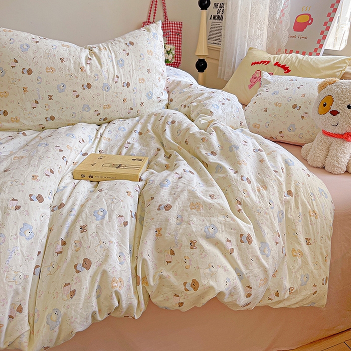 91家纺网 家纺一手货源 找家纺 布可家纺 2025新款水洗棉时尚印花四件套 泡芙狗