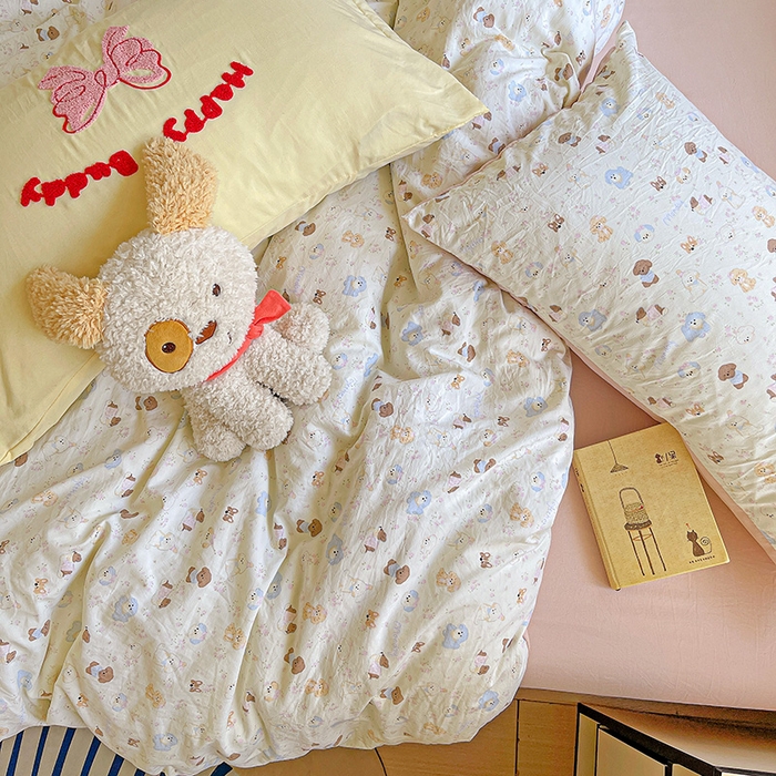 91家纺网 家纺一手货源 找家纺 布可家纺 2025新款水洗棉时尚印花四件套 泡芙狗