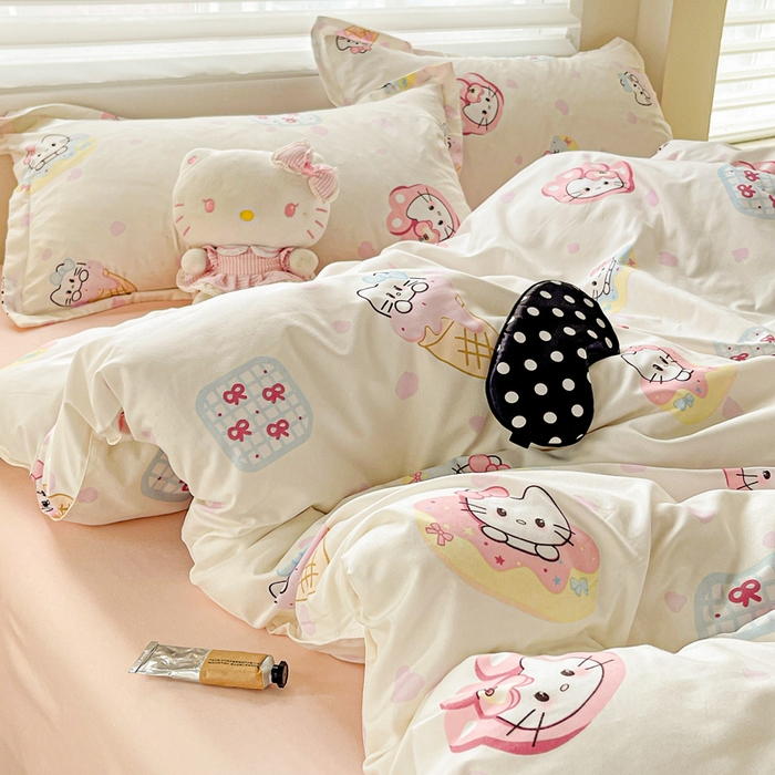 91家纺网 家纺一手货源 找家纺 布可家纺 2025新款水洗磨毛时尚印花四件套 甜心KT