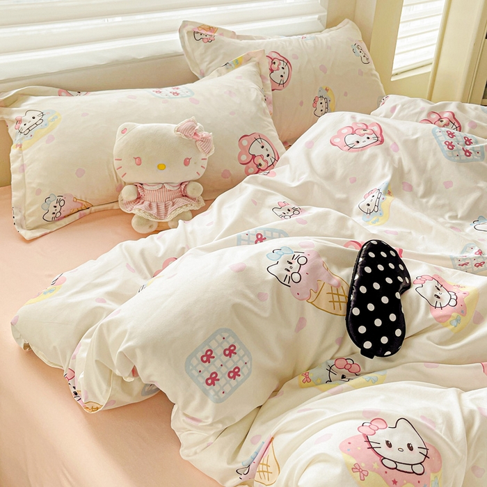 91家纺网 家纺一手货源 找家纺 布可家纺 2025新款水洗磨毛时尚印花四件套 甜心KT