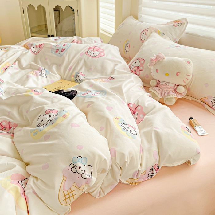 91家纺网 家纺一手货源 找家纺 布可家纺 2025新款水洗磨毛时尚印花四件套 甜心KT