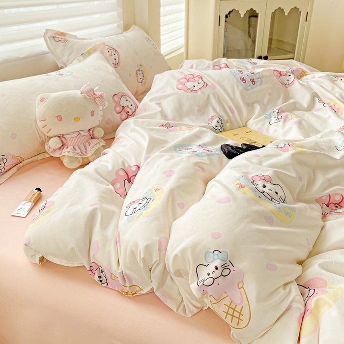 91家纺网 家纺一手货源 找家纺 布可家纺 2025新款水洗磨毛时尚印花四件套 甜心KT