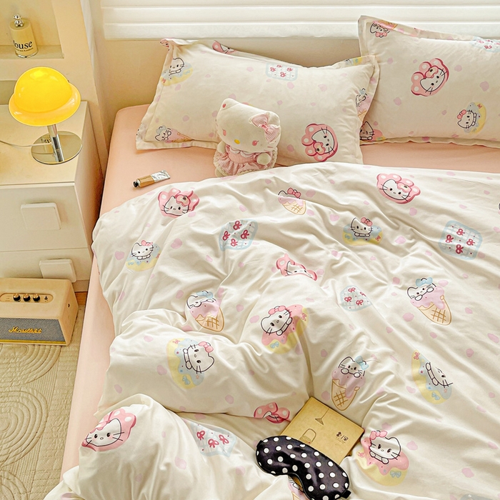 91家纺网 家纺一手货源 找家纺 布可家纺 2025新款水洗磨毛时尚印花四件套 甜心KT