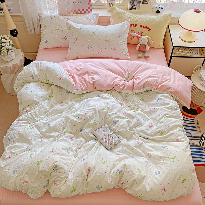 91家纺网 家纺一手货源 找家纺 布可家纺 2025新款水洗棉时尚印花四件套 少女日记