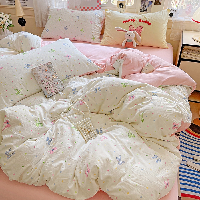 91家纺网 家纺一手货源 找家纺 布可家纺 2025新款水洗棉时尚印花四件套 少女日记