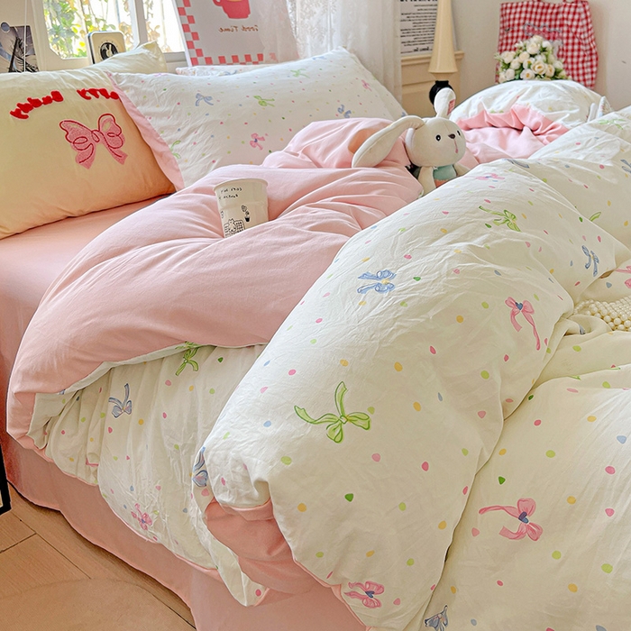 91家纺网 家纺一手货源 找家纺 布可家纺 2025新款水洗棉时尚印花四件套 少女日记