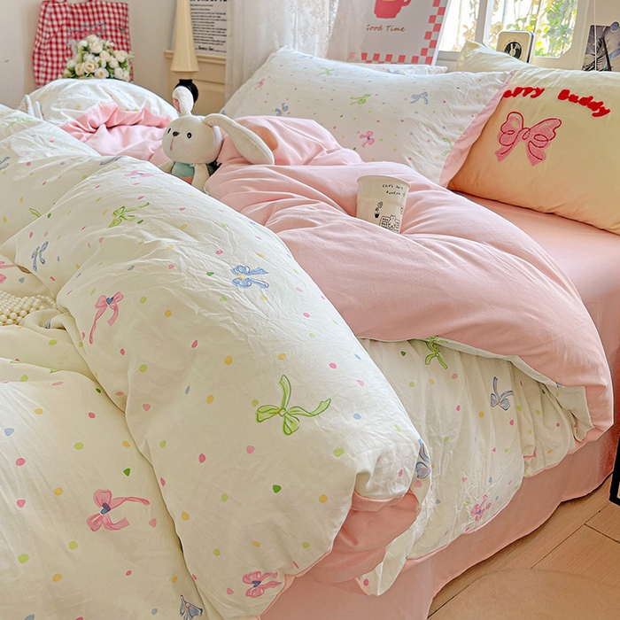 91家纺网 家纺一手货源 找家纺 布可家纺 2025新款水洗棉时尚印花四件套 少女日记