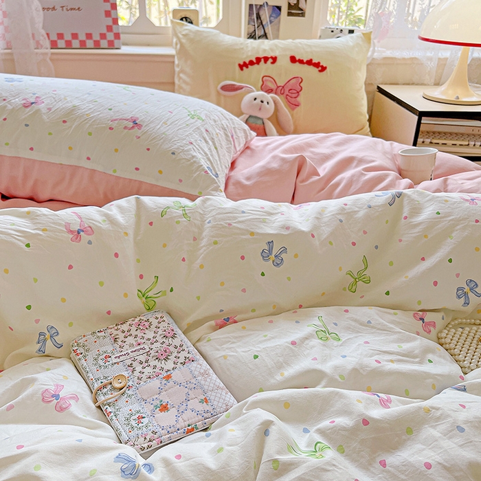 91家纺网 家纺一手货源 找家纺 布可家纺 2025新款水洗棉时尚印花四件套 少女日记