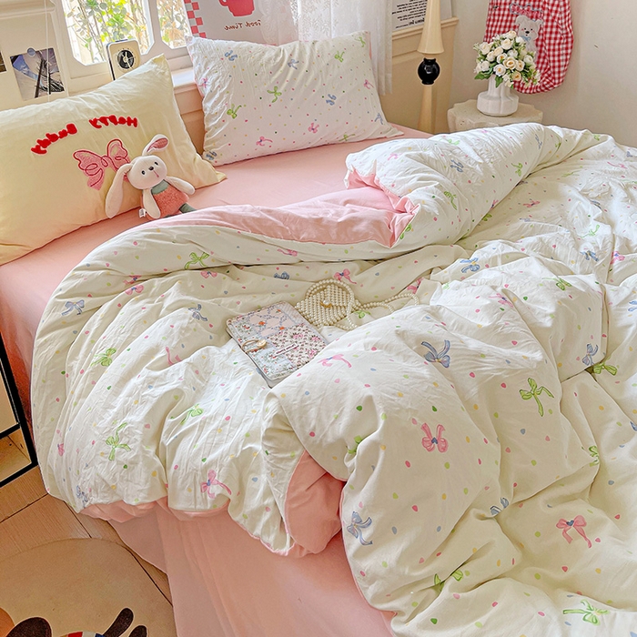 91家纺网 家纺一手货源 找家纺 布可家纺 2025新款水洗棉时尚印花四件套 少女日记