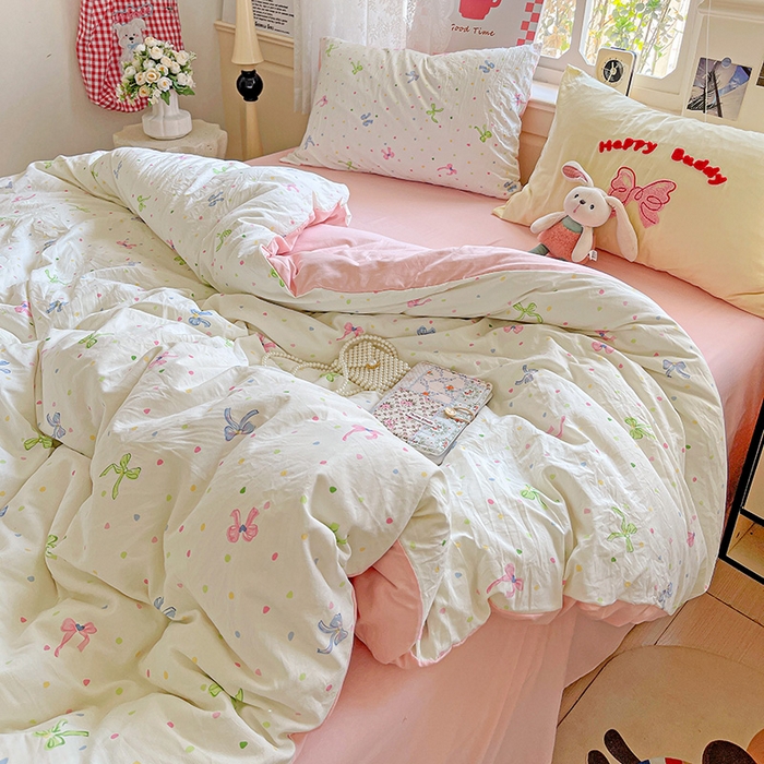 91家纺网 家纺一手货源 找家纺 布可家纺 2025新款水洗棉时尚印花四件套 少女日记