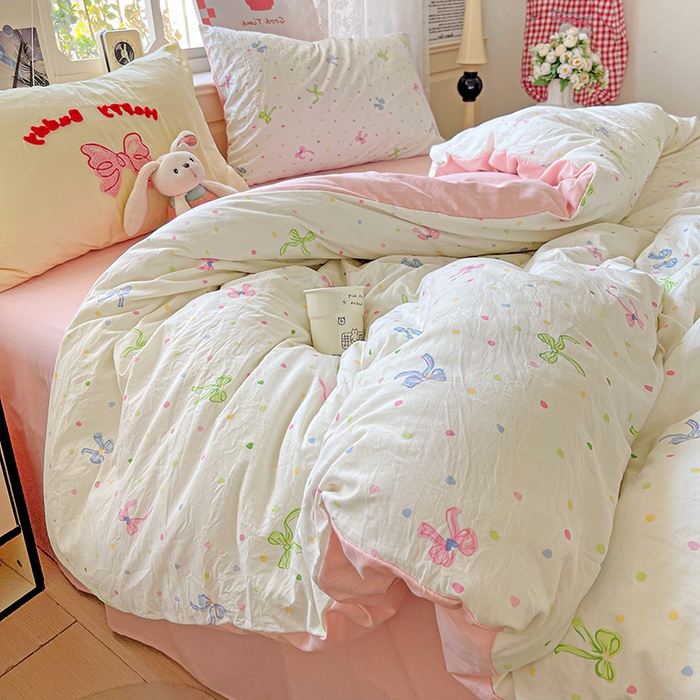 91家纺网 家纺一手货源 找家纺 布可家纺 2025新款水洗棉时尚印花四件套 少女日记