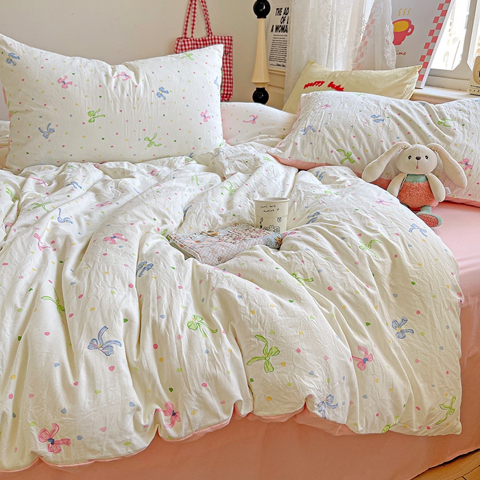 91家纺网 家纺一手货源 找家纺 布可家纺 2025新款水洗棉时尚印花四件套 少女日记