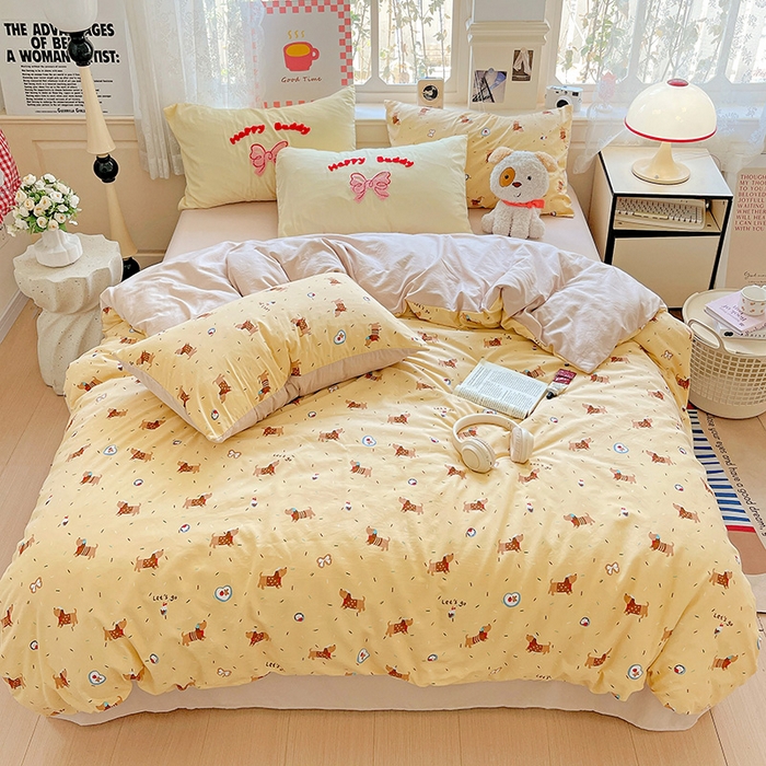 布可家纺 2025新款水洗棉时尚印花四件套 小狗总动员