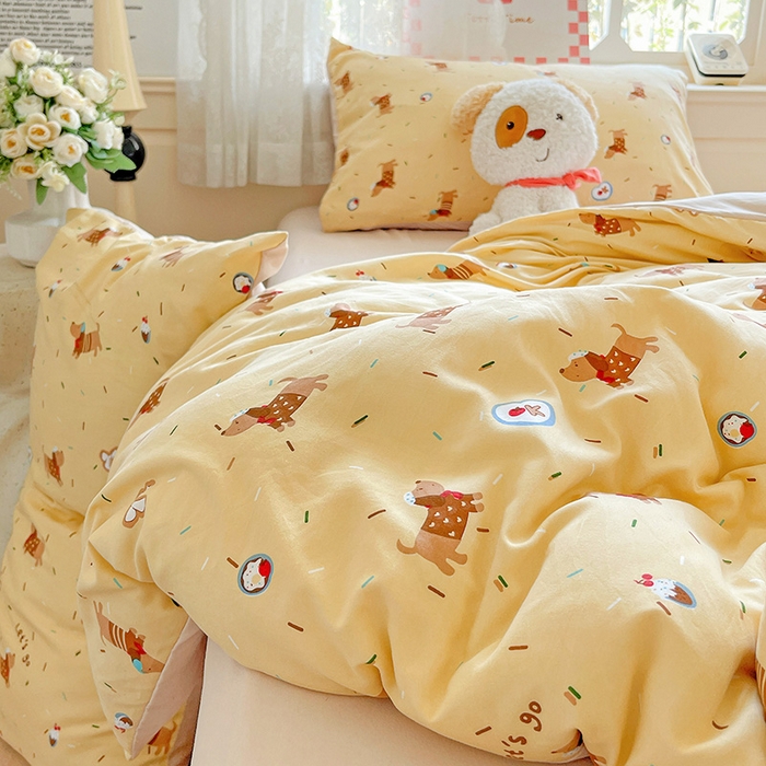 91家纺网 家纺一手货源 找家纺 布可家纺 2025新款水洗棉时尚印花四件套 小狗总动员