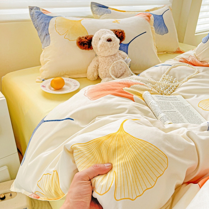 布可家纺 2025新款水洗磨毛时尚印花四件套 叶之秋