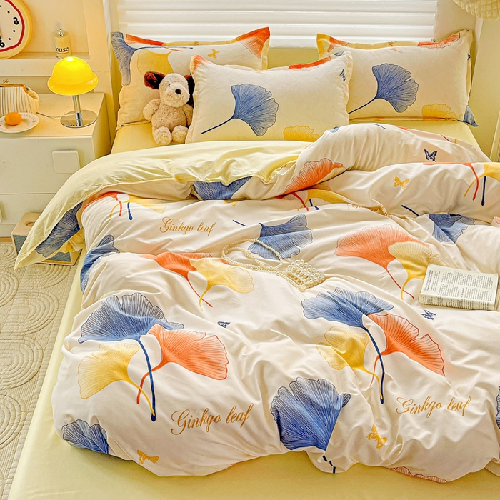 91家纺网 家纺一手货源 找家纺 布可家纺 2025新款水洗磨毛时尚印花四件套 叶之秋