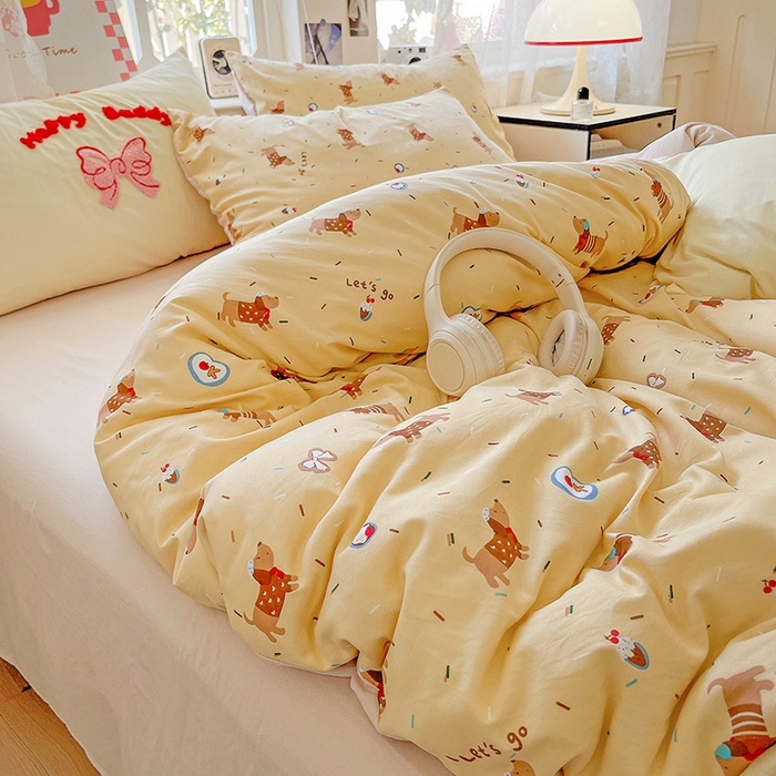 91家纺网 家纺一手货源 找家纺 布可家纺 2025新款水洗棉时尚印花四件套 小狗总动员