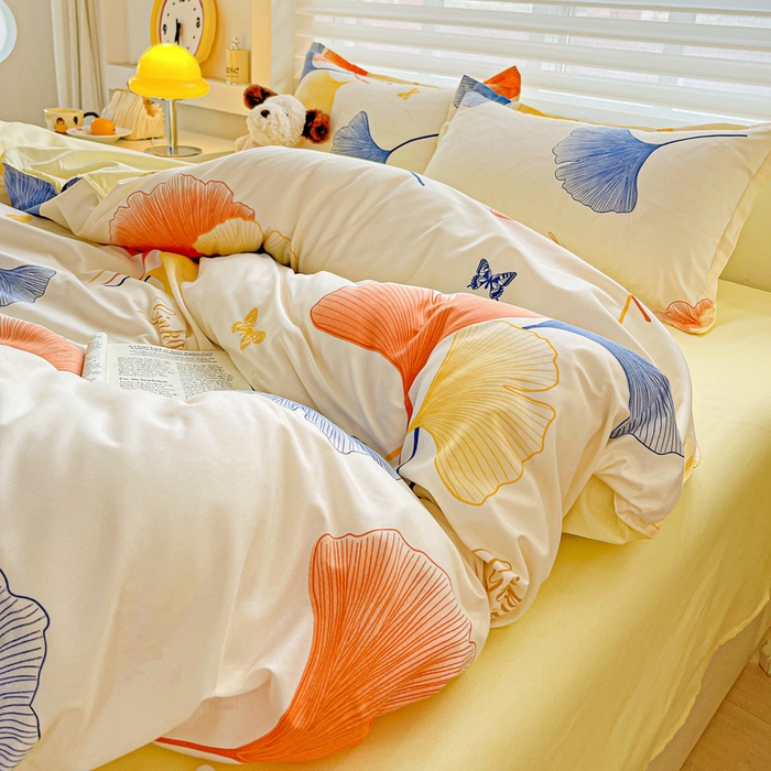 91家纺网 家纺一手货源 找家纺 布可家纺 2025新款水洗磨毛时尚印花四件套 叶之秋