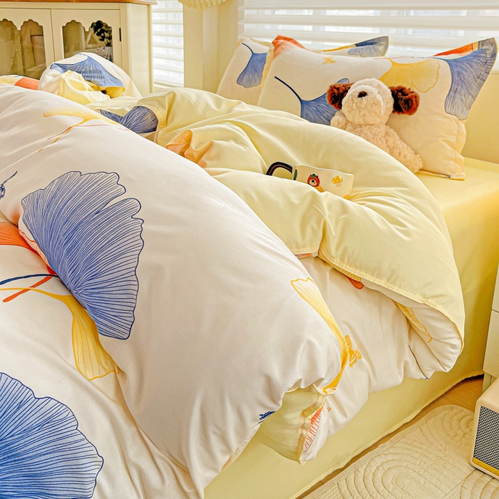 91家纺网 家纺一手货源 找家纺 布可家纺 2025新款水洗磨毛时尚印花四件套 叶之秋