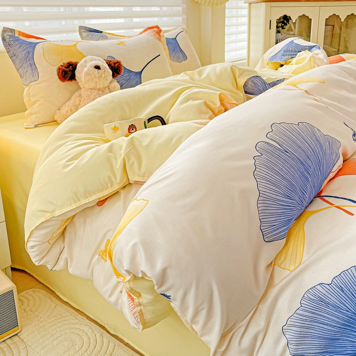 91家纺网 家纺一手货源 找家纺 布可家纺 2025新款水洗磨毛时尚印花四件套 叶之秋