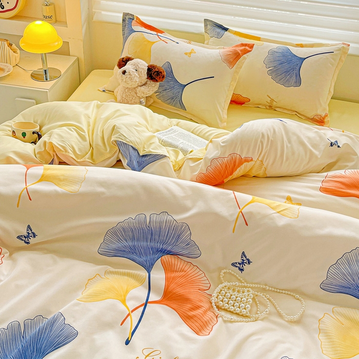 91家纺网 家纺一手货源 找家纺 布可家纺 2025新款水洗磨毛时尚印花四件套 叶之秋