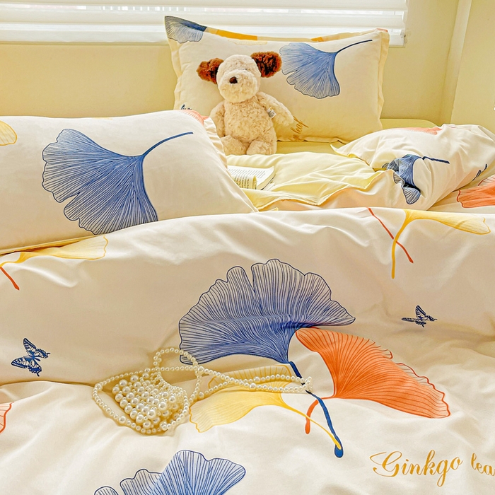 91家纺网 家纺一手货源 找家纺 布可家纺 2025新款水洗磨毛时尚印花四件套 叶之秋