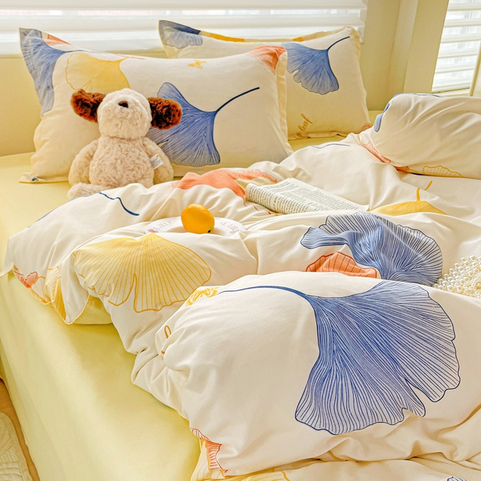 91家纺网 家纺一手货源 找家纺 布可家纺 2025新款水洗磨毛时尚印花四件套 叶之秋