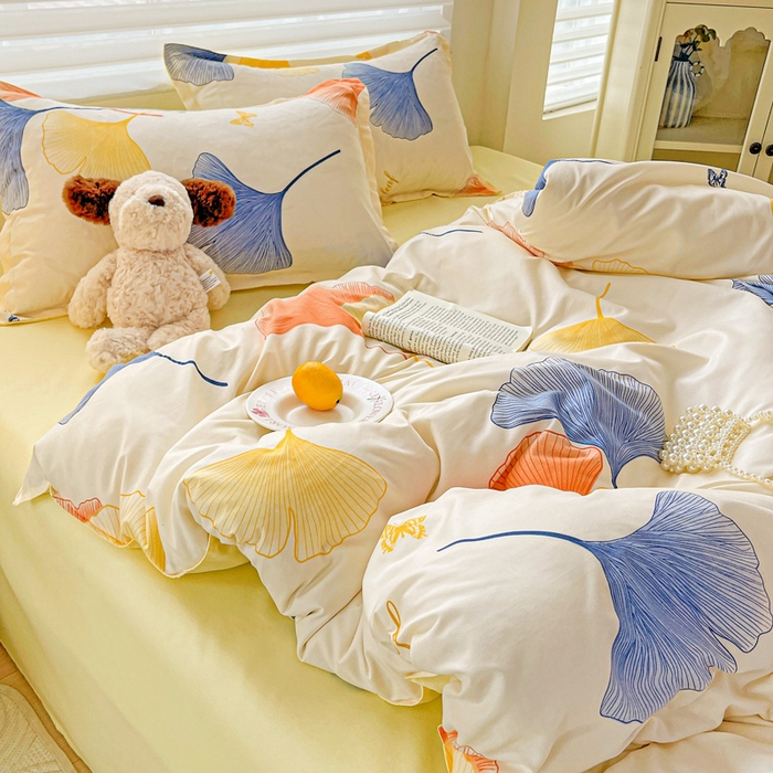 91家纺网 家纺一手货源 找家纺 布可家纺 2025新款水洗磨毛时尚印花四件套 叶之秋