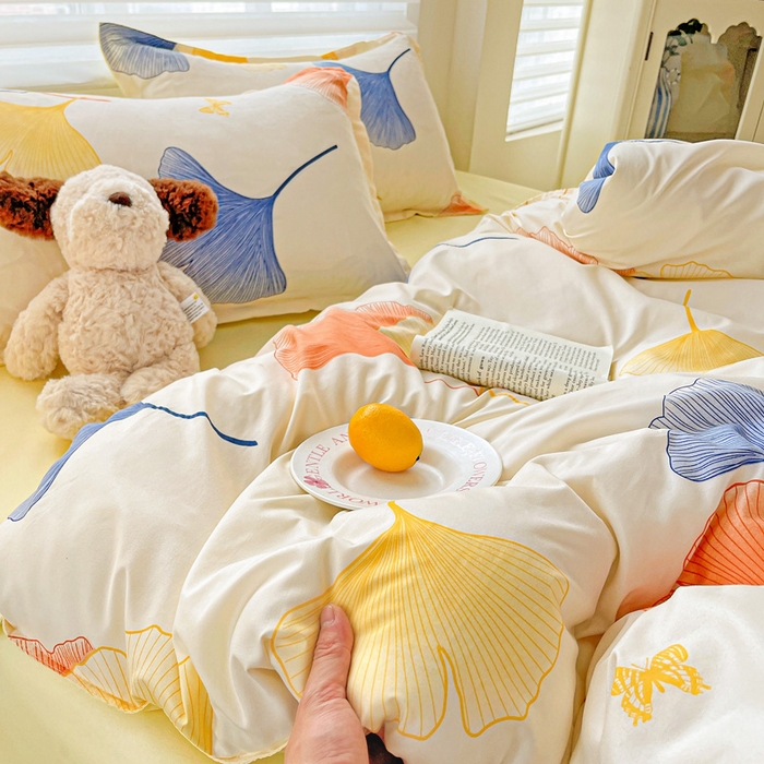 91家纺网 家纺一手货源 找家纺 布可家纺 2025新款水洗磨毛时尚印花四件套 叶之秋