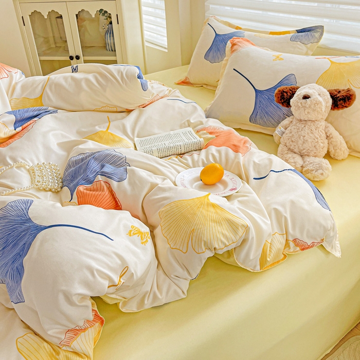 91家纺网 家纺一手货源 找家纺 布可家纺 2025新款水洗磨毛时尚印花四件套 叶之秋