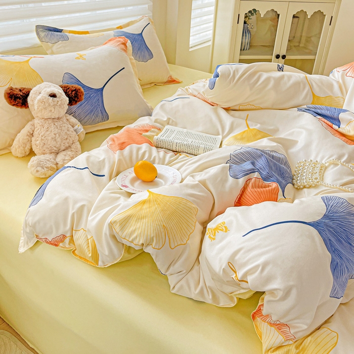 91家纺网 家纺一手货源 找家纺 布可家纺 2025新款水洗磨毛时尚印花四件套 叶之秋