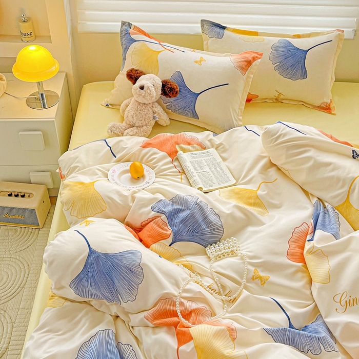 91家纺网 家纺一手货源 找家纺 布可家纺 2025新款水洗磨毛时尚印花四件套 叶之秋